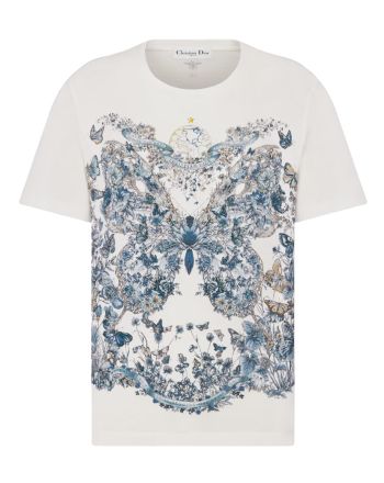 Christian Dior Women's Pastel Midnight Butterfly Around The World Motif T-shirt White