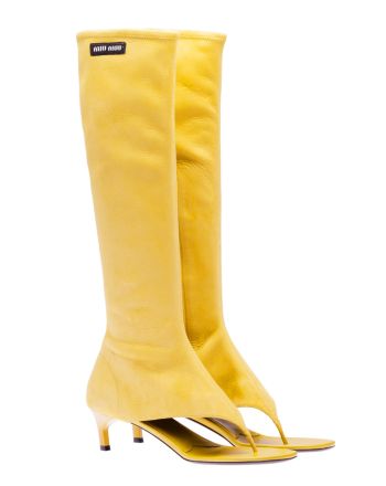 Miumiu Women's Suede Thong Boots Yellow