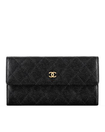 Chanel Quilted Flap Wallet in Caviar Black